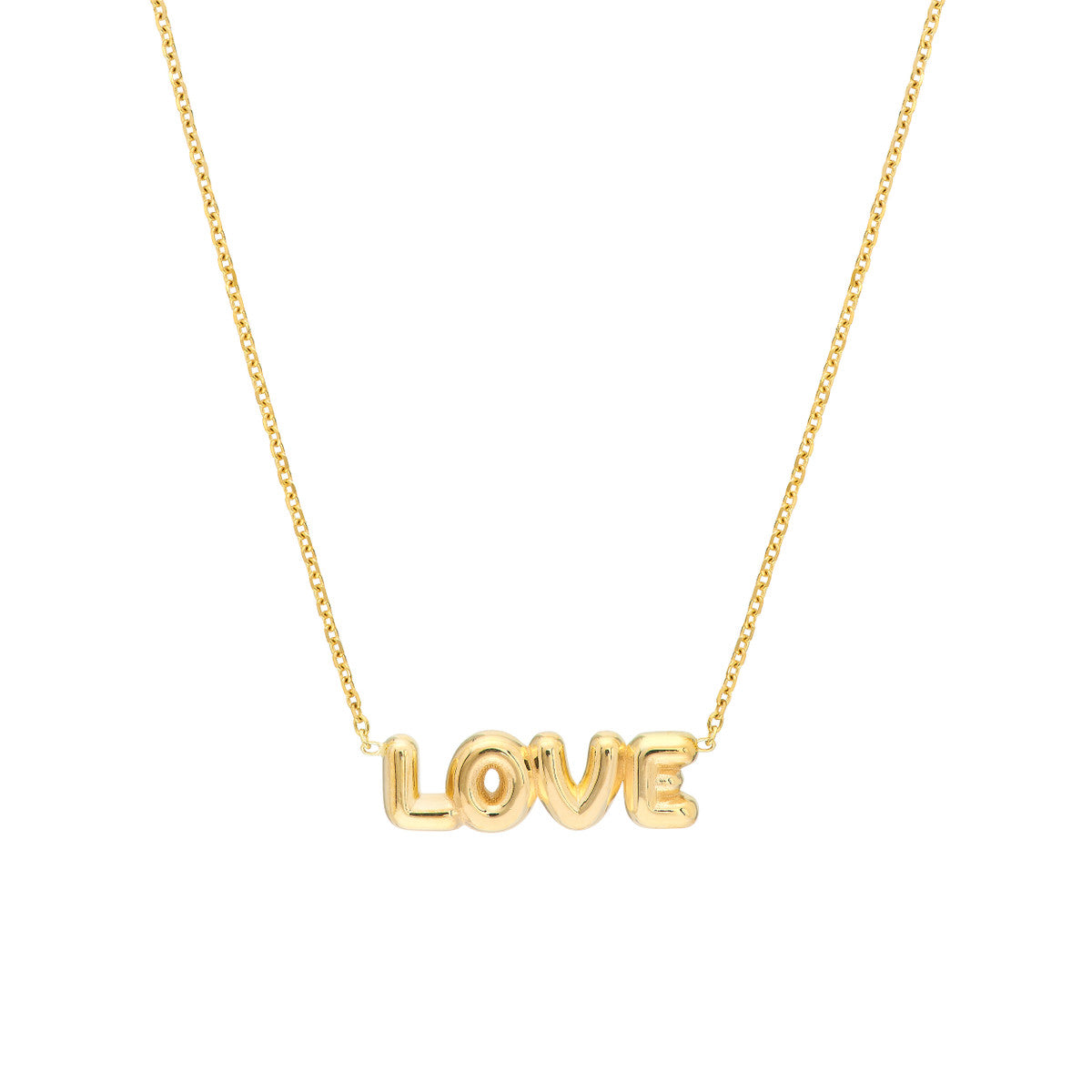 14k Yellow Gold Puff Love Pendant Necklace