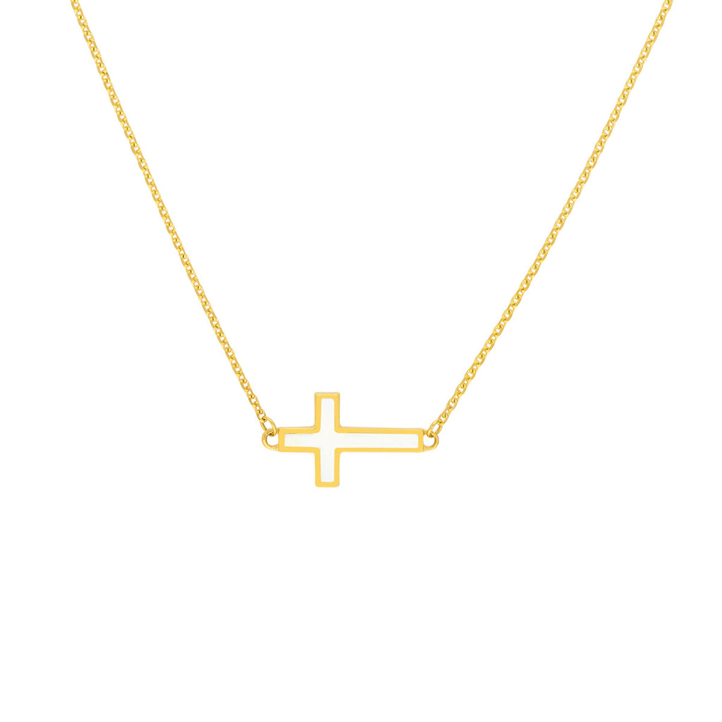 White Enamel Sideways Cross Necklace