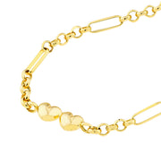 14k Gold Double Puff Heart Station Paper Clip Bracelet