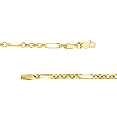 14k Gold Double Puff Heart Station Paper Clip Bracelet