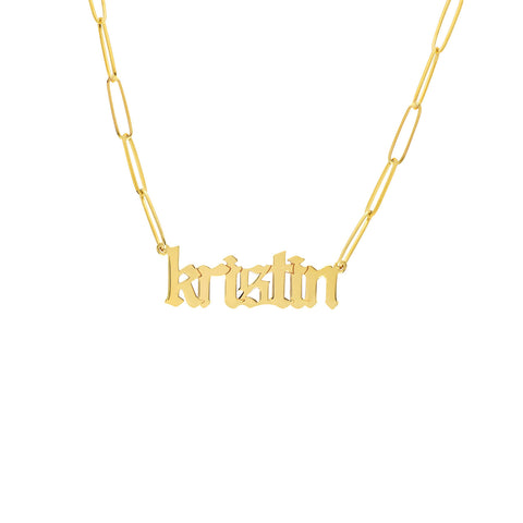 Personalized Gothic Name Necklace in 14k Yellow Gold