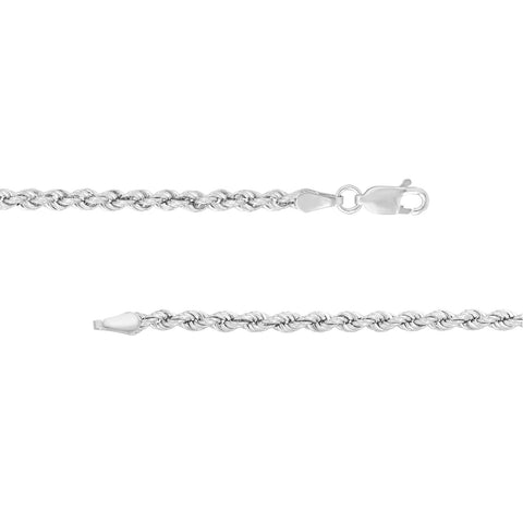 14k White Gold Rope Chain Bracelet 2.9 mm