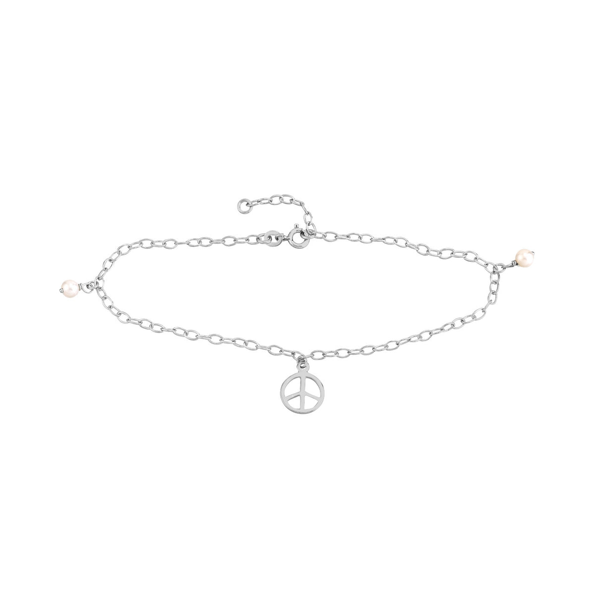 Peace Sign and Pearl Anklet sterling silver