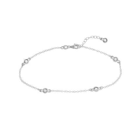 Sterling Silver Diamond Illusion Stations Anklet