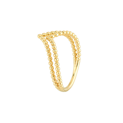 14k Yellow Double Beaded Chevron Stackable Ring