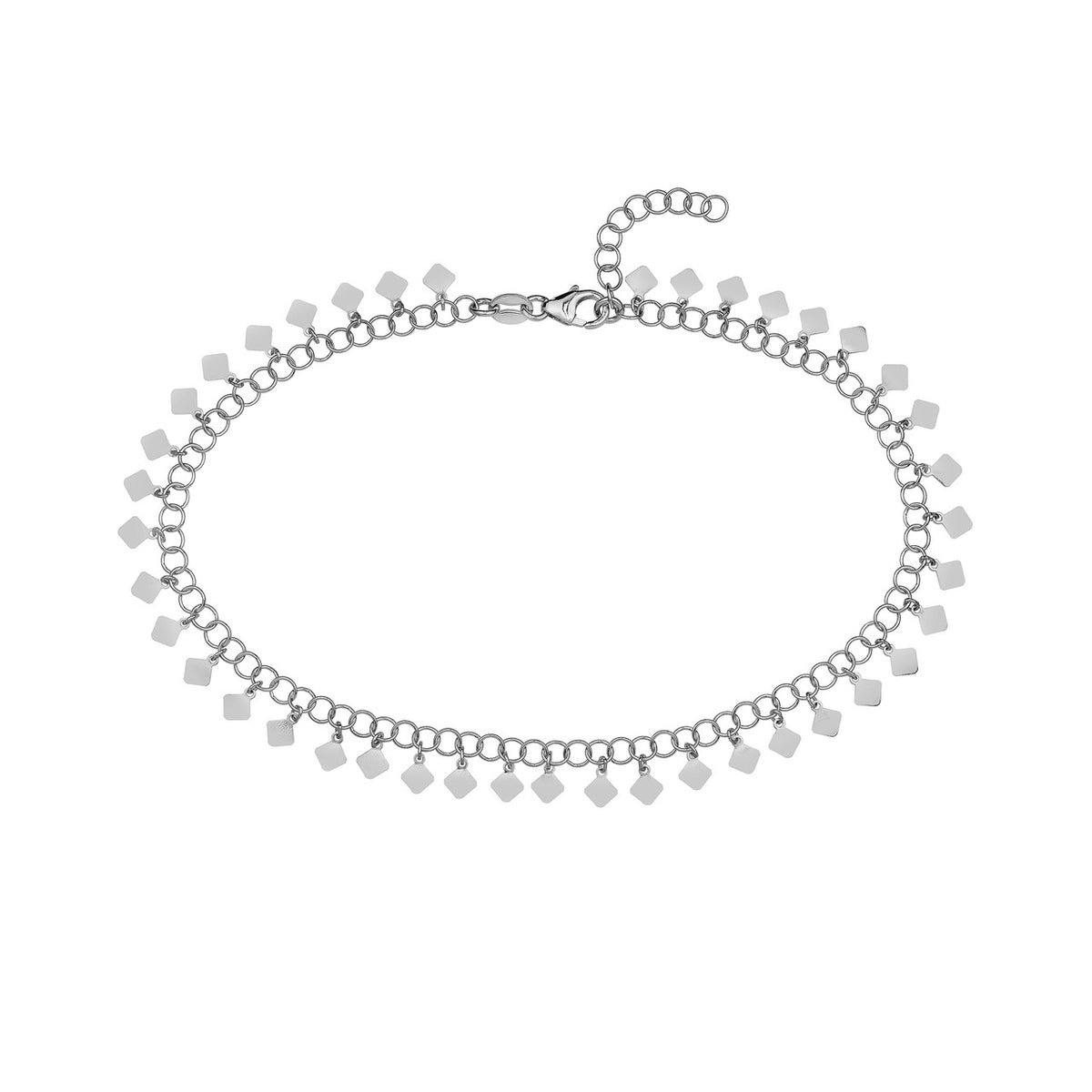 Sterling Silver Round Link Hanging Rhombus Anklet