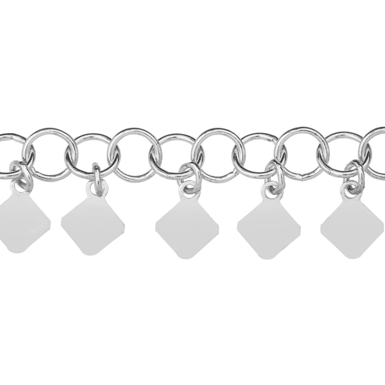 Sterling Silver Round Link Hanging Rhombus Anklet