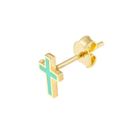 14k Yellow Gold Enamel Cross Stud Earrings