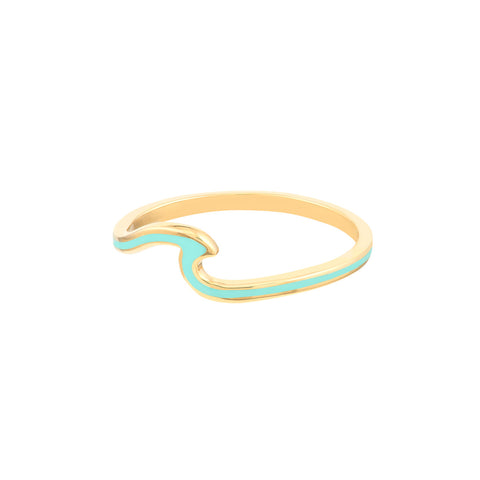 14k Yellow Gold Enamel Wave Fashion Ring