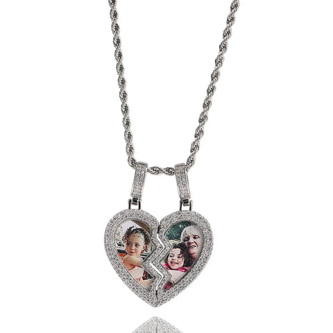 Heart Shaped Photo Pendant White Gold with rope chain