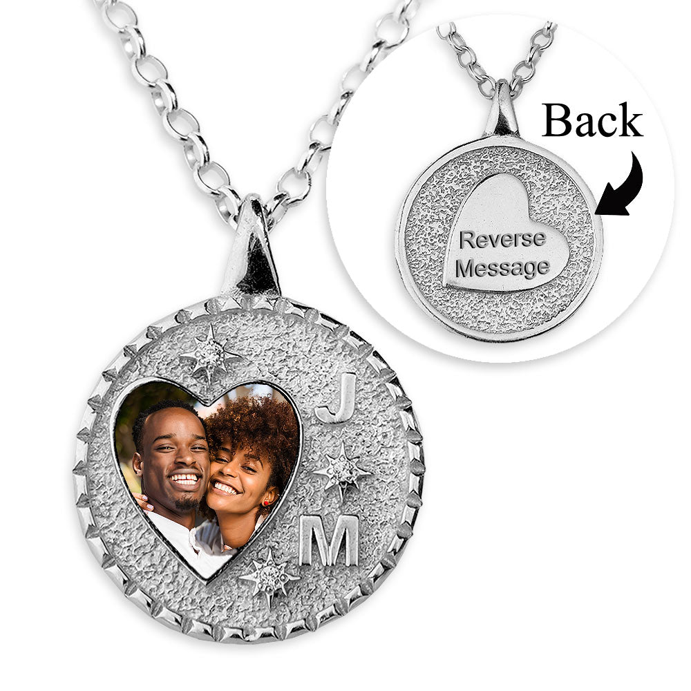 Photo Engraved Initials Necklace white gold