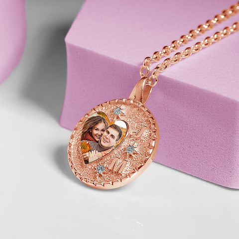 Photo Engraved Initials Necklace rose gold