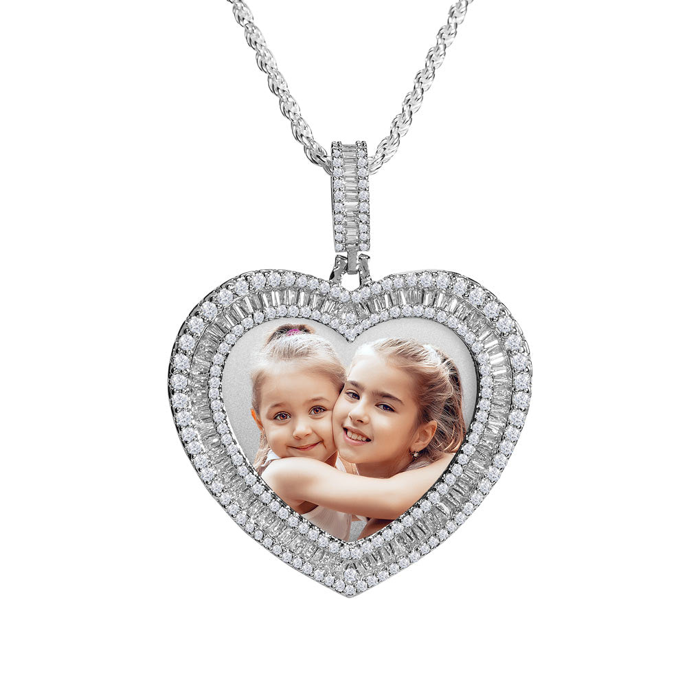 White Gold Heart Picture Pendant Necklace