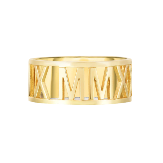 Roman Numeral Personalized Ring Yellow Gold