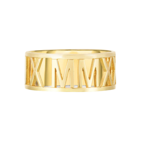 Roman Numeral Personalized Ring Yellow Gold
