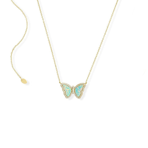 14k Yellow Gold Opal Butterfly Necklace