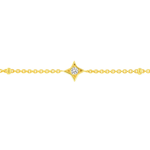 14k Yellow Gold Diamond Star Bezels and Beads Station Bracelet