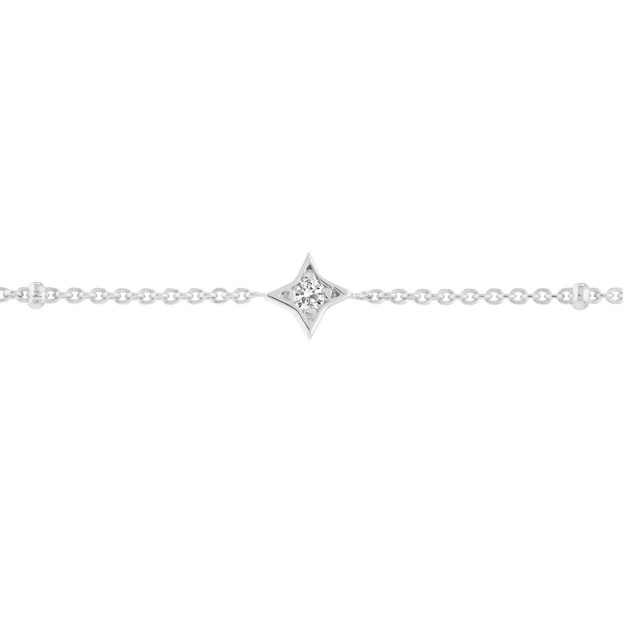 14k White Gold Diamond Star Bezels and Beads Station Bracelet