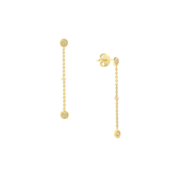 14k Gold Beaded Diamond Bezel Drop Earrings