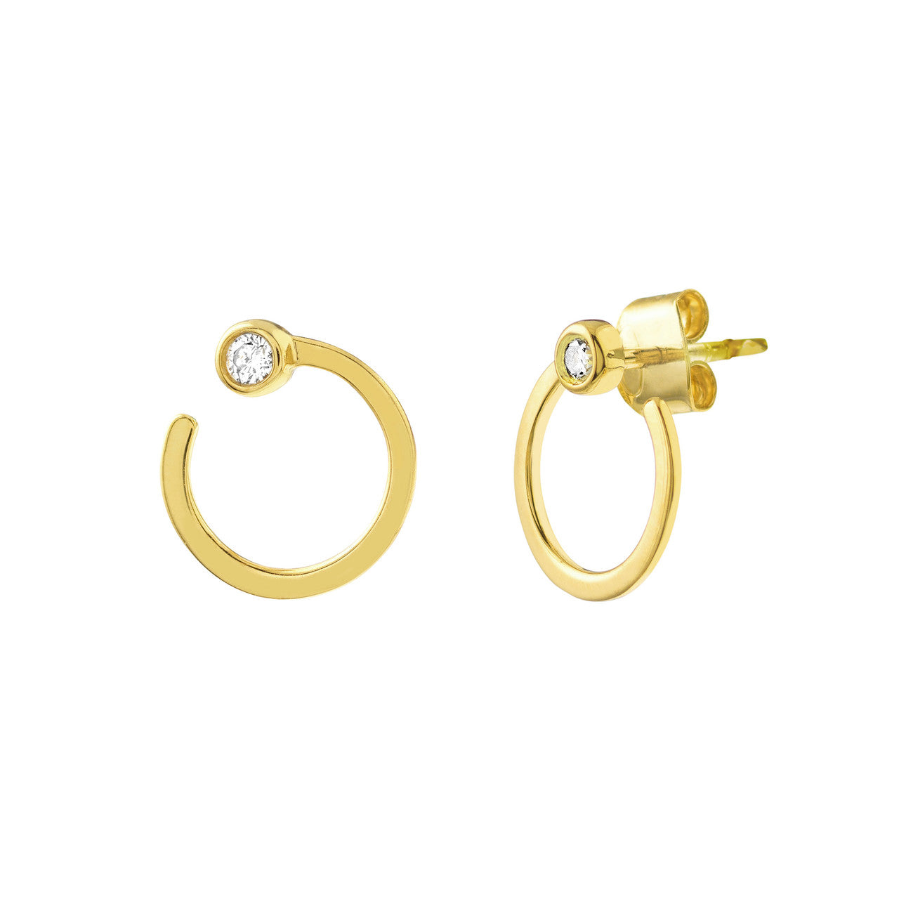 14k Yellow Gold Diamond Bezel Door Knocker Earrings