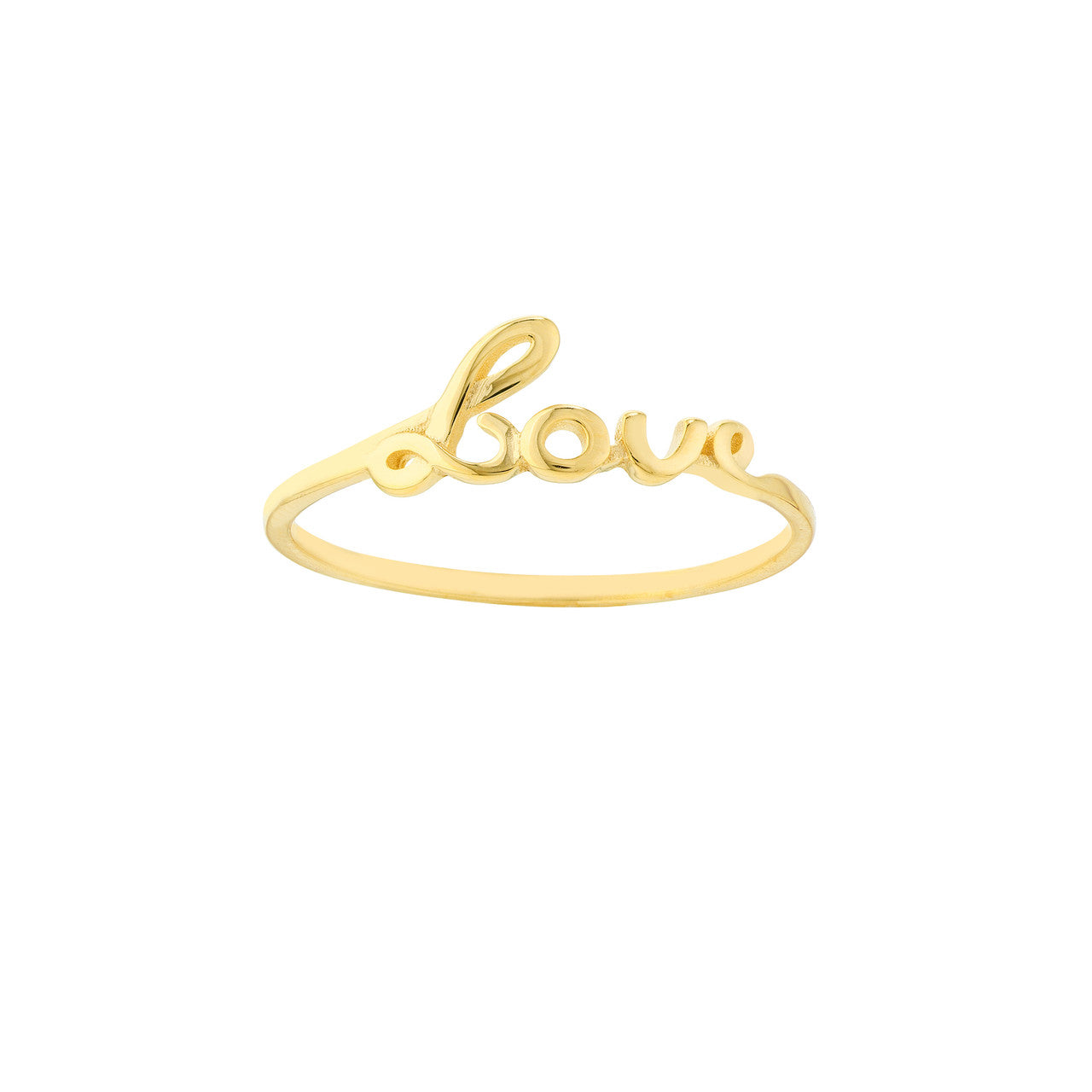 A gold ring with the word love written on it