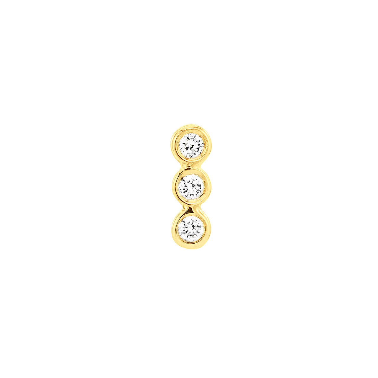 1/15 ctw Round Diamond Bezel Three Stone Stud Earrings in Yellow Gold