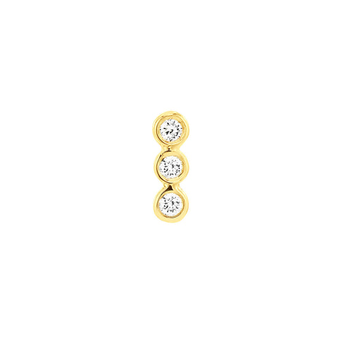 1/15 ctw Round Diamond Bezel Three Stone Stud Earrings in Yellow Gold