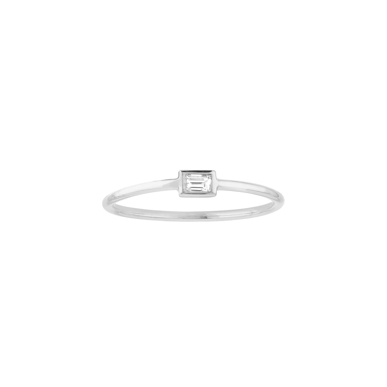 1/10 ctw Baguette Cut Diamond Bezel Set Fashion Ring in 14k White Gold