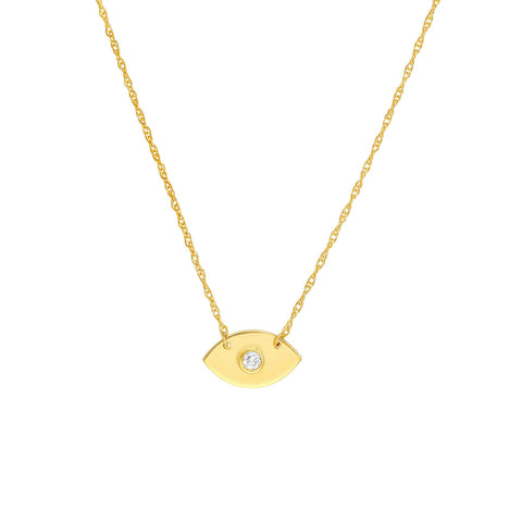 14k Yellow Gold Diamond Evil Eye Necklace