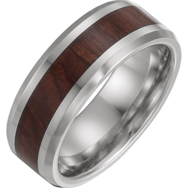 Cobalt Beveled Edge Comfort-Fit Band with Wood Inlay