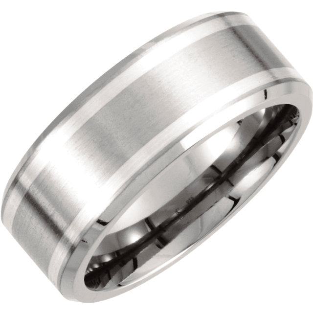 Titanium with Sterling Silver Strip Wedding Band